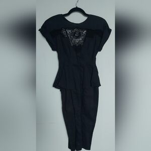 Nancy Johnson Elegant Peplum Black Lace Dress Size 2